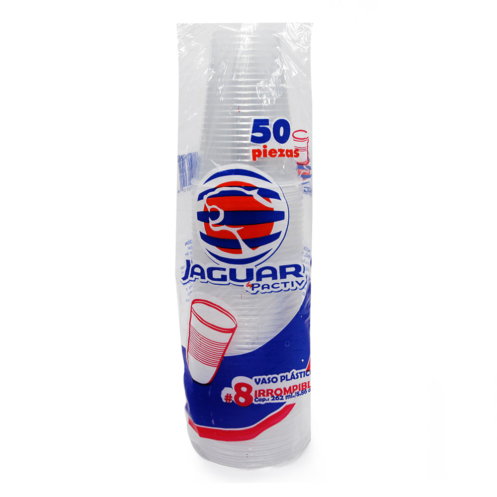 Vaso Plástico Jaguar #8 Irrompible Bolsa con 50 Piezas