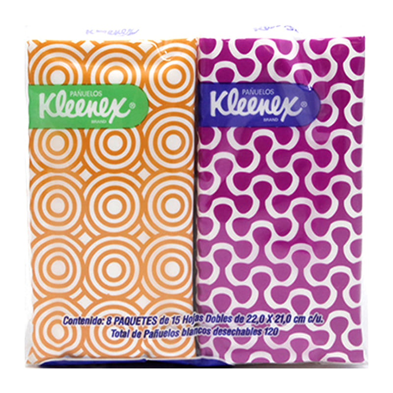 Kleenex Pañuelos Faciales Paquete Con 8 Sobres De 15 Pañuelos