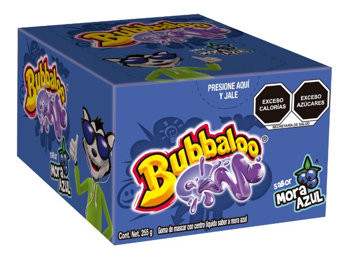 Chicle con Relleno Liquido Bubbaloo Sabor Mora Azul Con 50 piezas