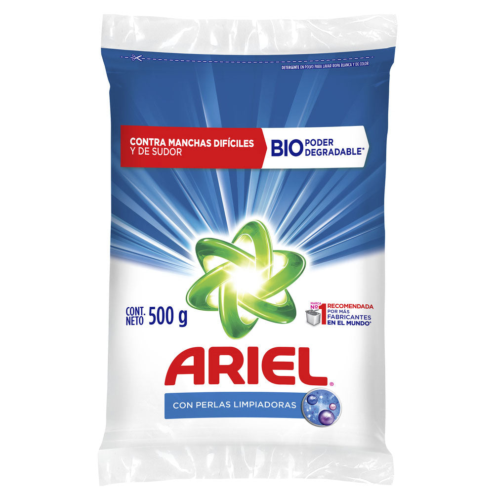 Detergente en Polvo Ariel Perlas Limp. 500 gr