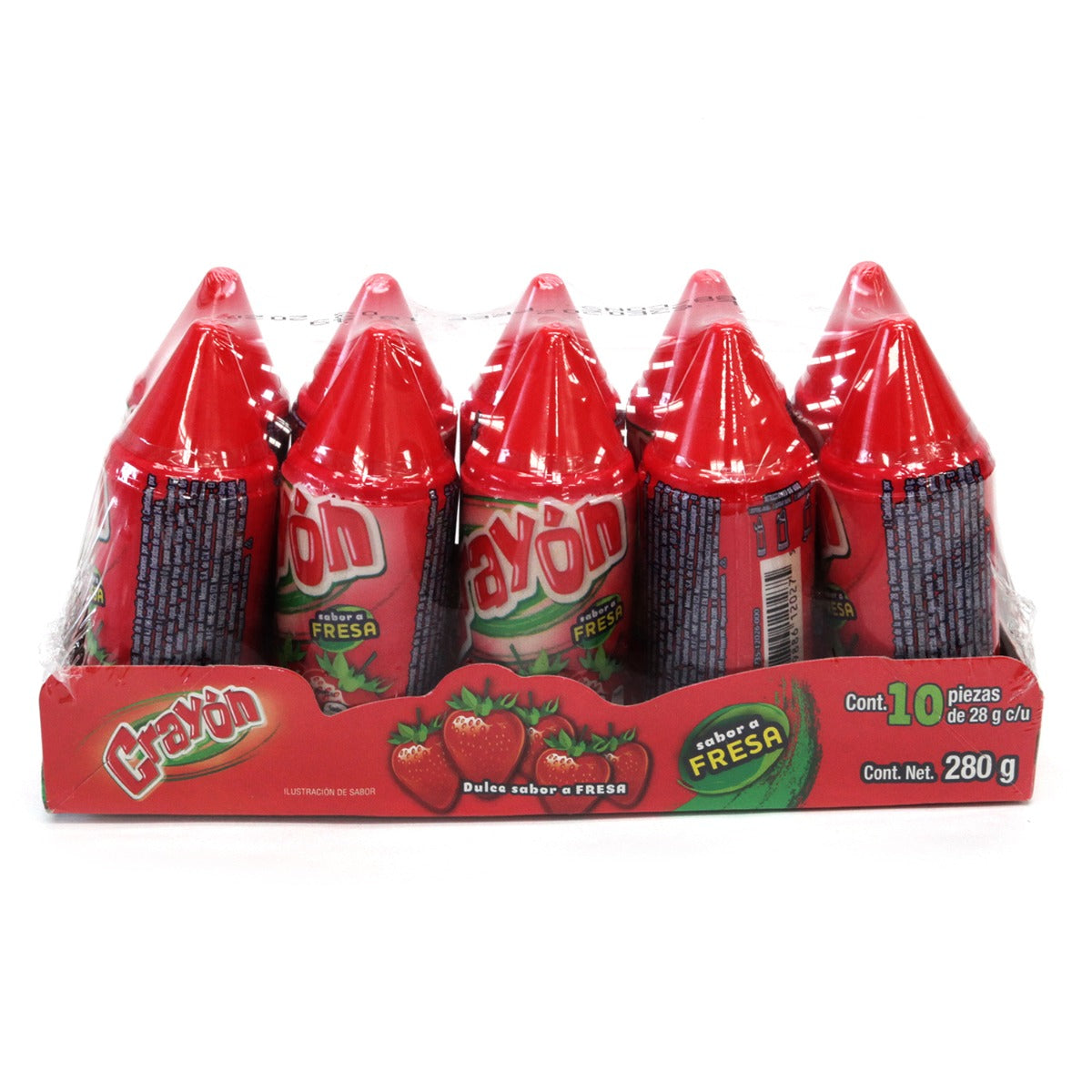 Dulce Acidito Crayon Fresa Paquete Con 10 Piezas De 28 Gramos