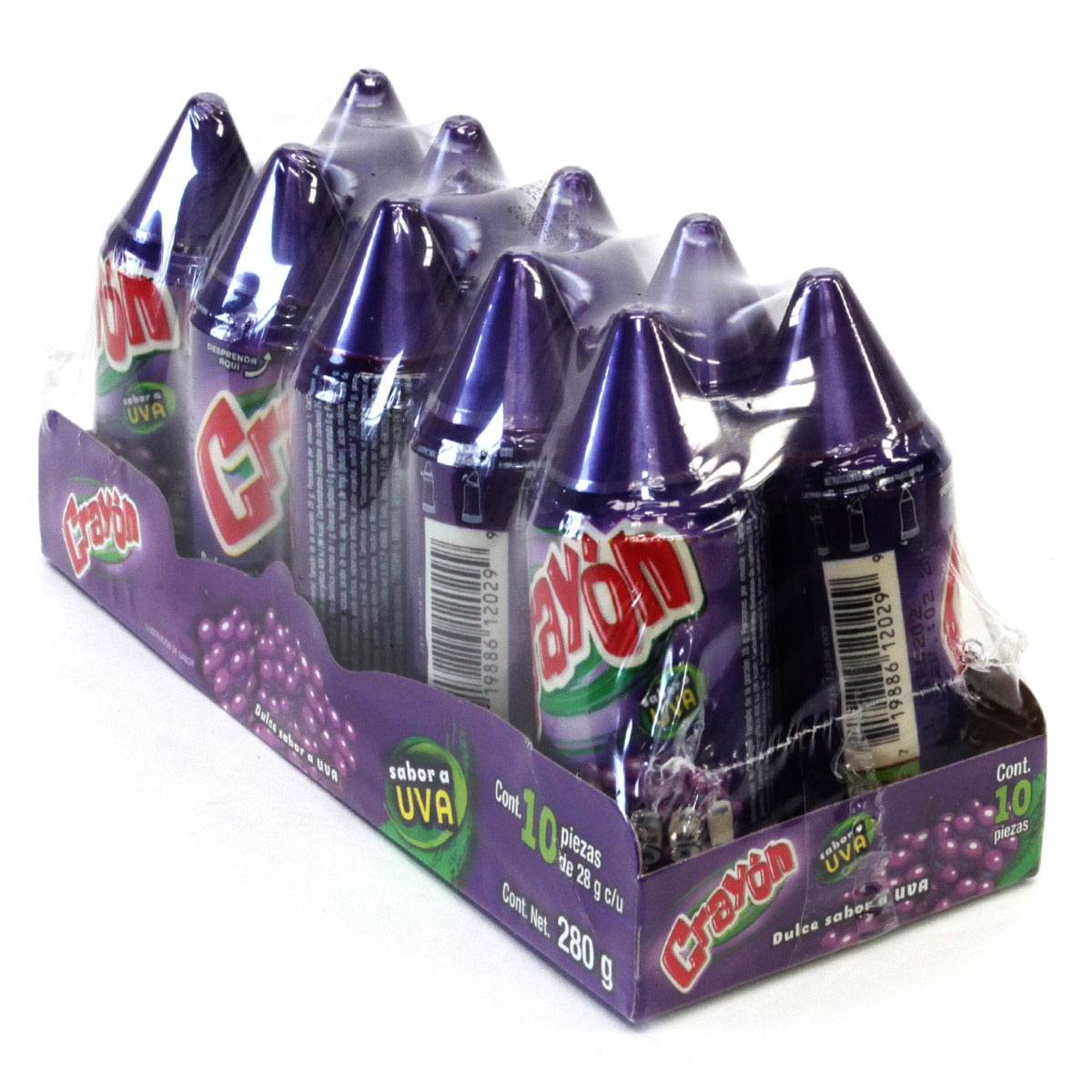 Dulce Acidito Crayon Uva Paquete Con 10 Piezas De 28 Gramos