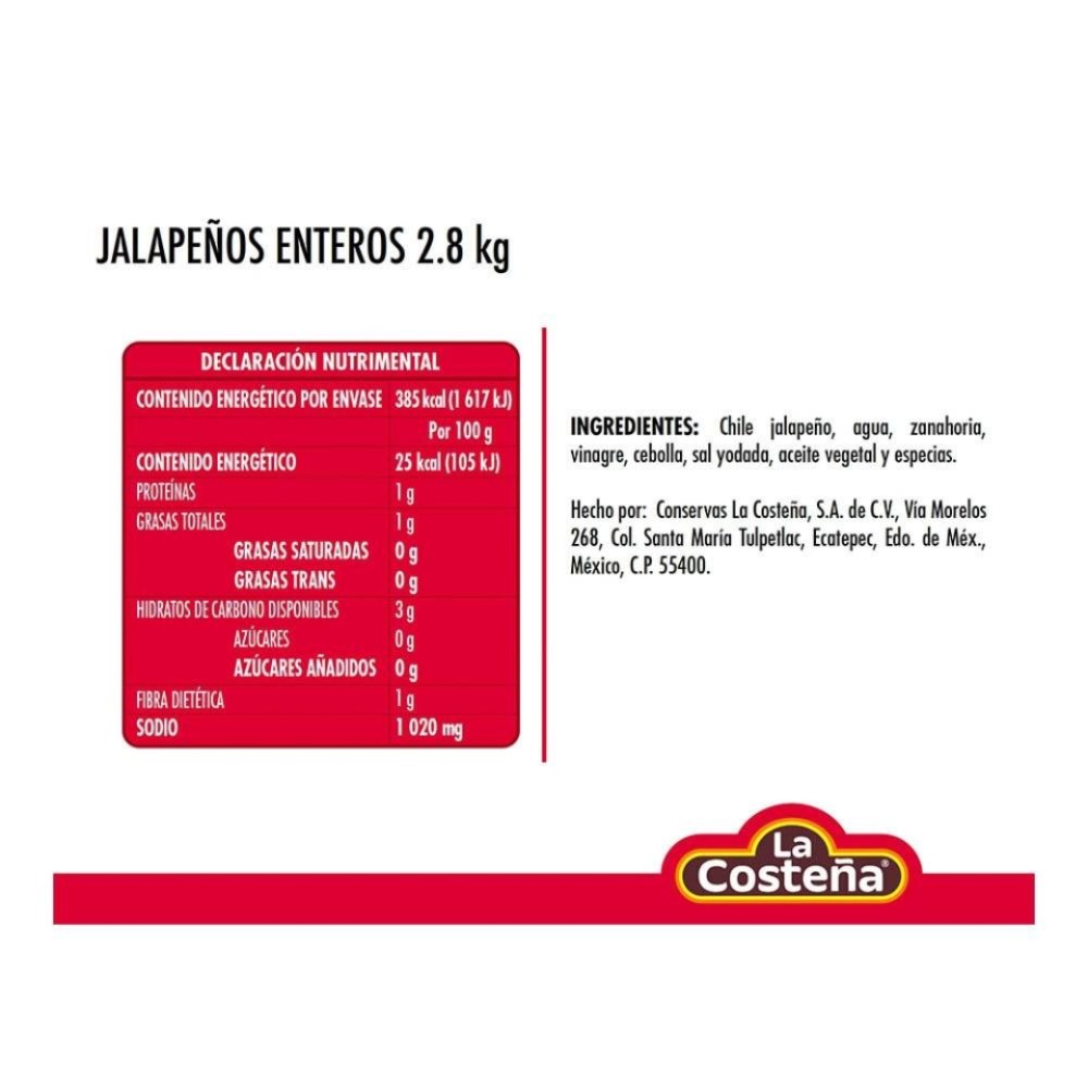 Chiles Jalapeños Enteros La Costeña 2.8 Kg