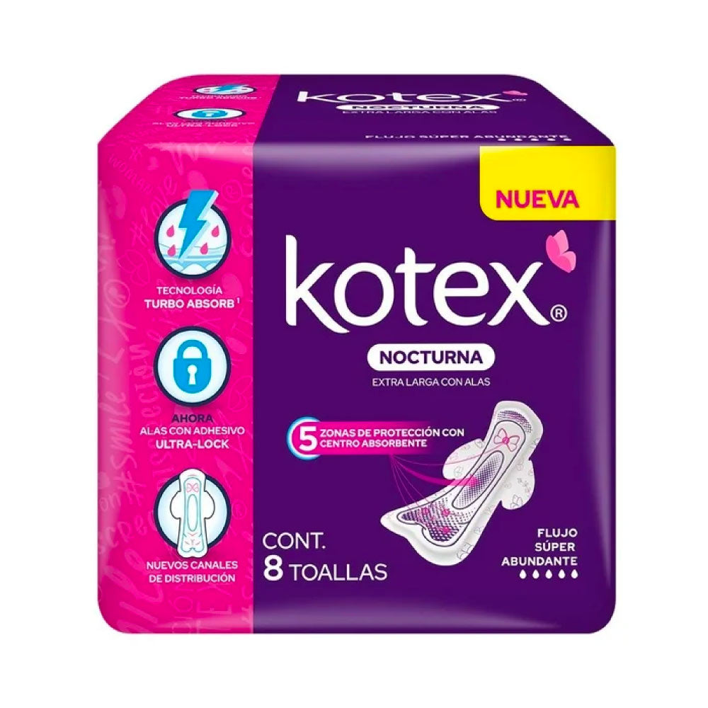 Kotex Toalla Nocturna Con Alas Con 8 Pz