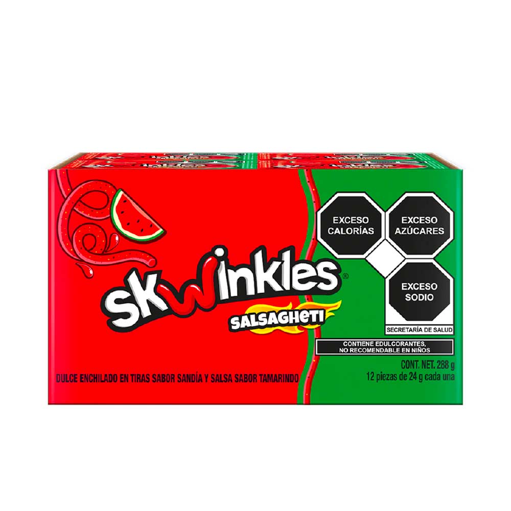 Paquete Skwinkles Salsagheti Sandia Con 12 Piezas De 24 Gramos