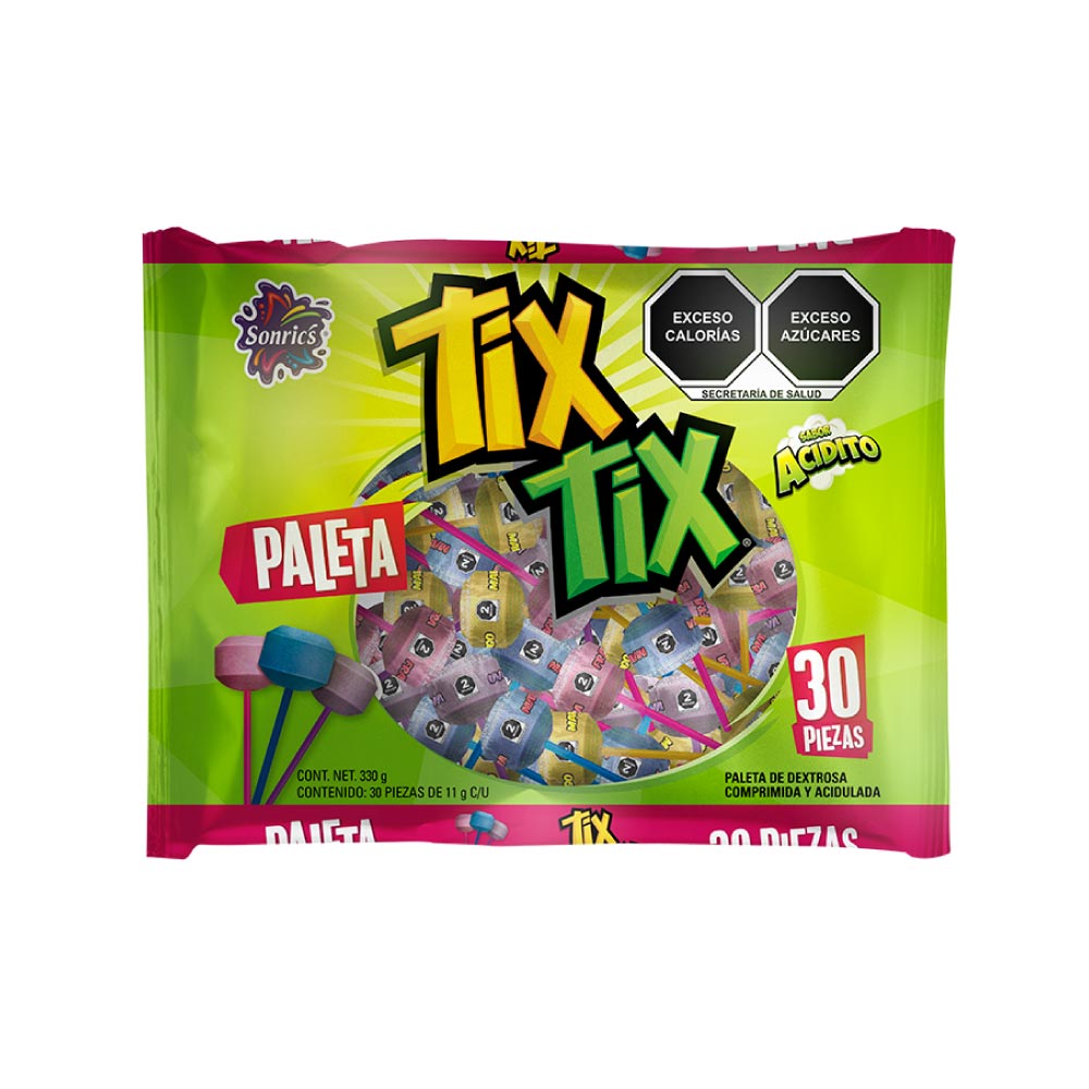 Golosina Sonrics Paleta Tix Tix Paquete De 30 Pz Con 330 Gr