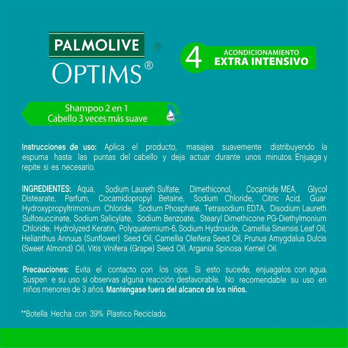 Shampoo 2 en 1 Palmolive Optims Nivel 4 Acondicionamiento Extra Intensivo de 400 ml