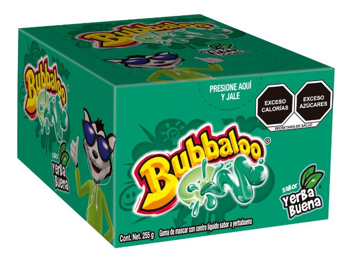 Chicle con Relleno Liquido Bubbaloo Sabor Yerbabuena Con 50 piezas
