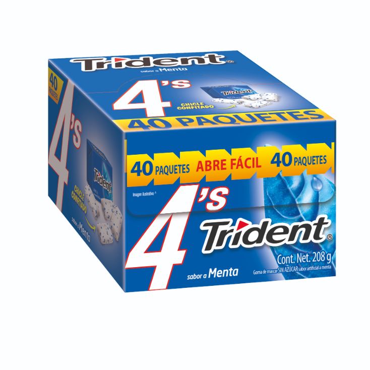 Goma de Mascar Trident con Microcapsulas Sabor Menta Paquete Con 40 Piezas De 4 Pastillas