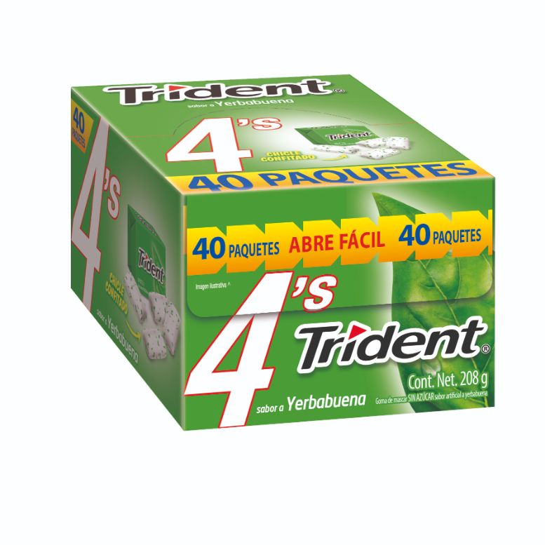 Goma de Mascar Trident con Microcapsulas Sabor Yerbabuena Paquete Con 40 Piezas De 4 Pastillas