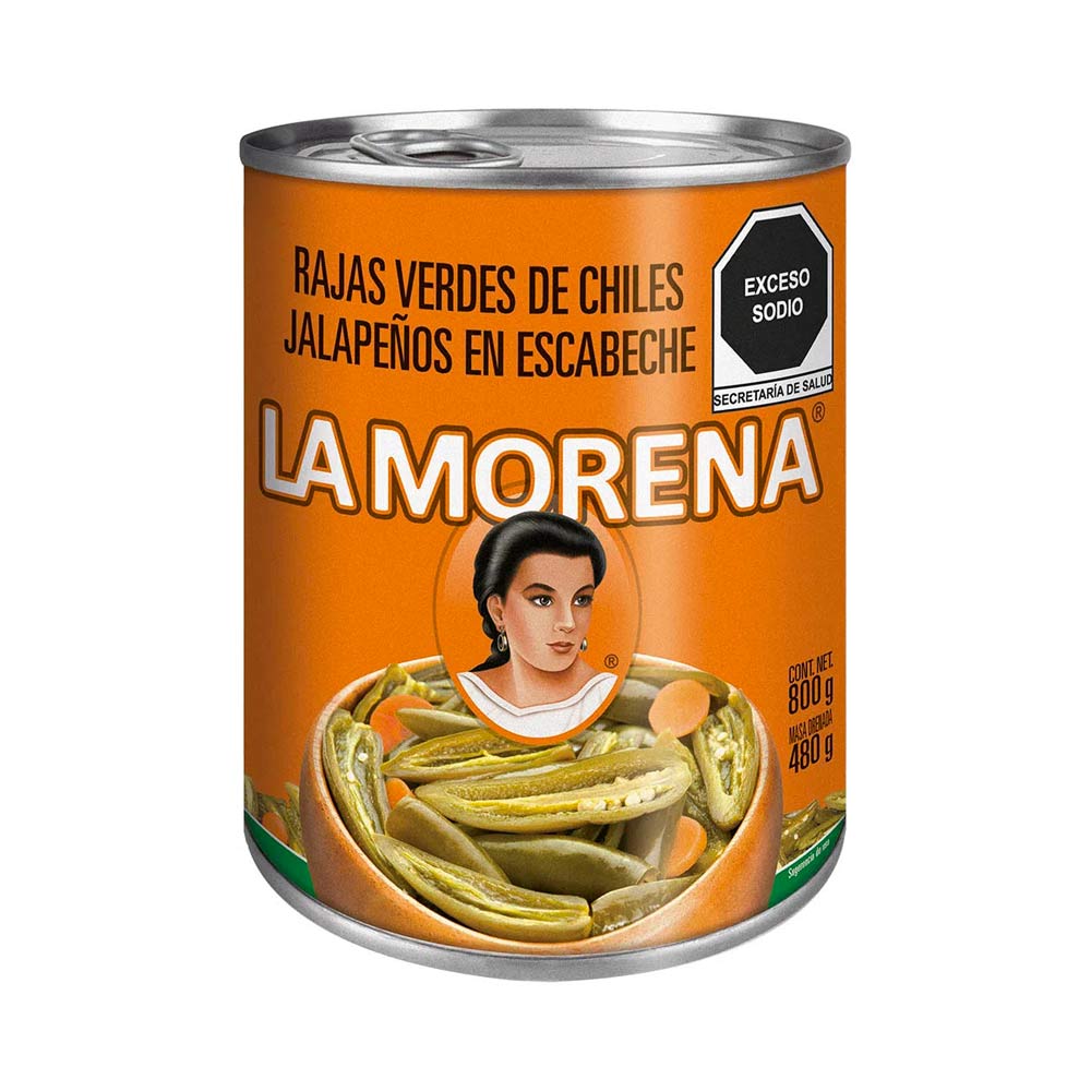 Chiles Jalapeños Rajas Verdes La Morena 800 gr