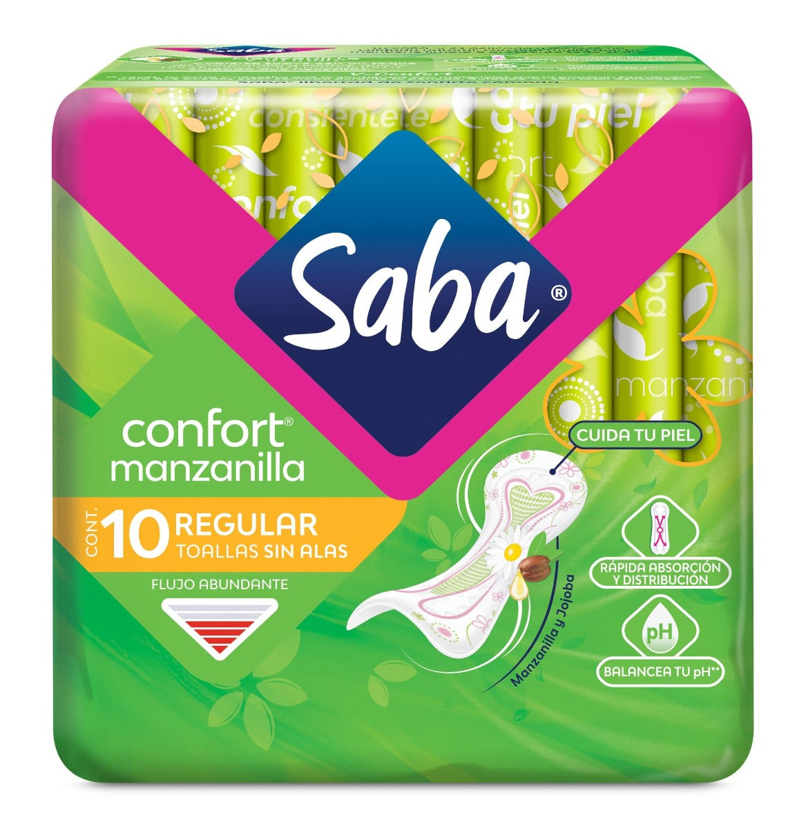 Toalla Femenina Saba Confort Regular Sin Alas Paquete con 10 Piezas