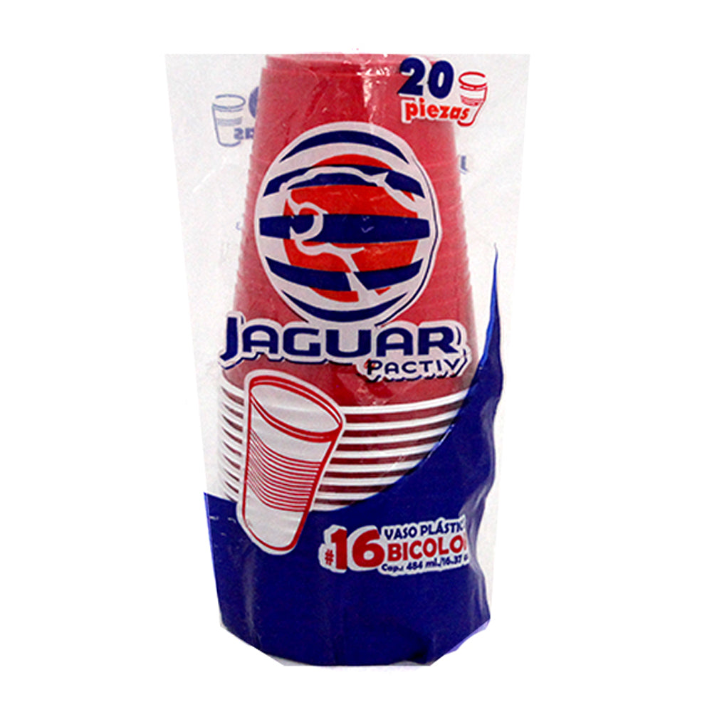 Vaso Plástico Jaguar Bicolor 16 Onzas Bolsa con 20 Piezas