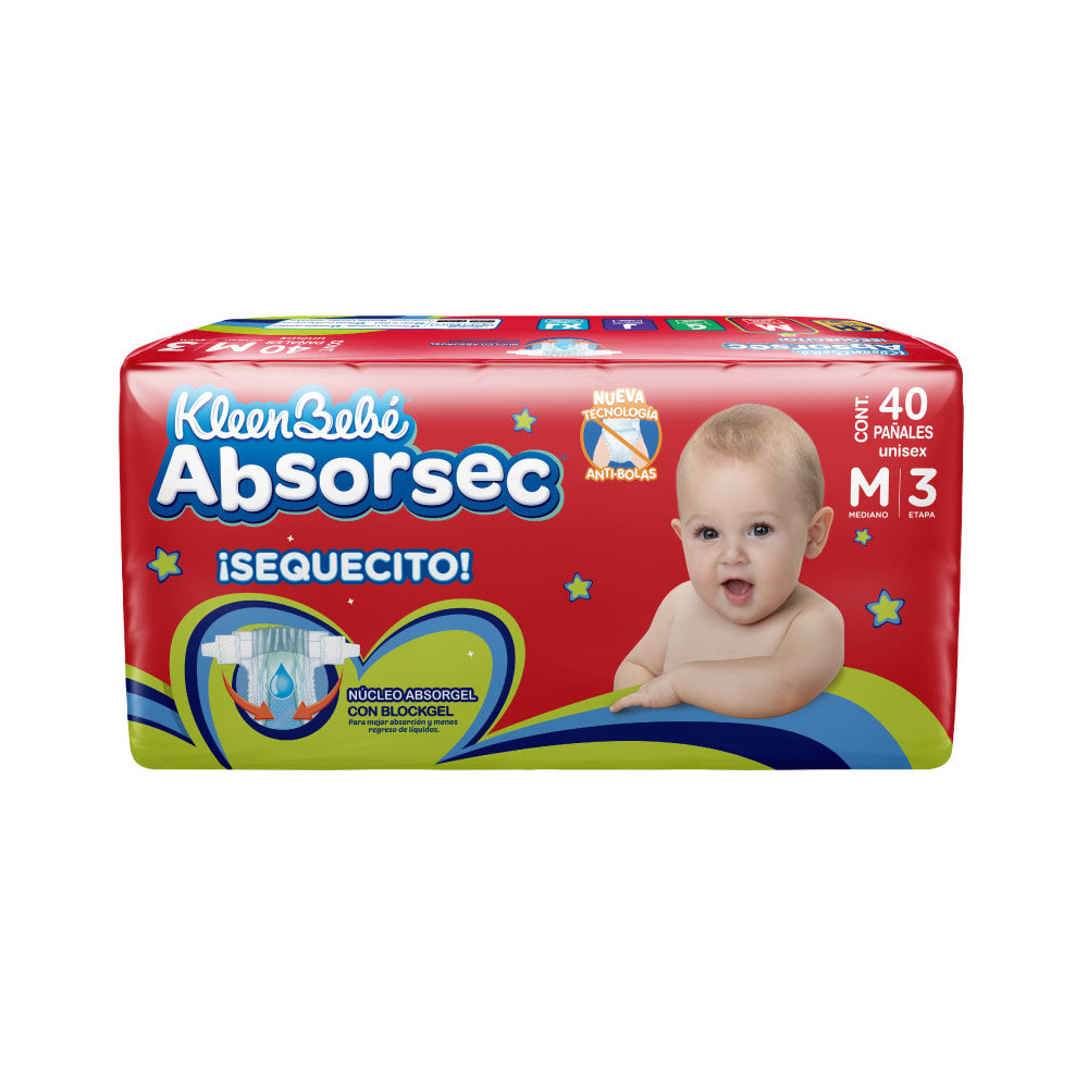 Pañal Mediano Kleenbebe Absorsec Paquete de 40 Pz