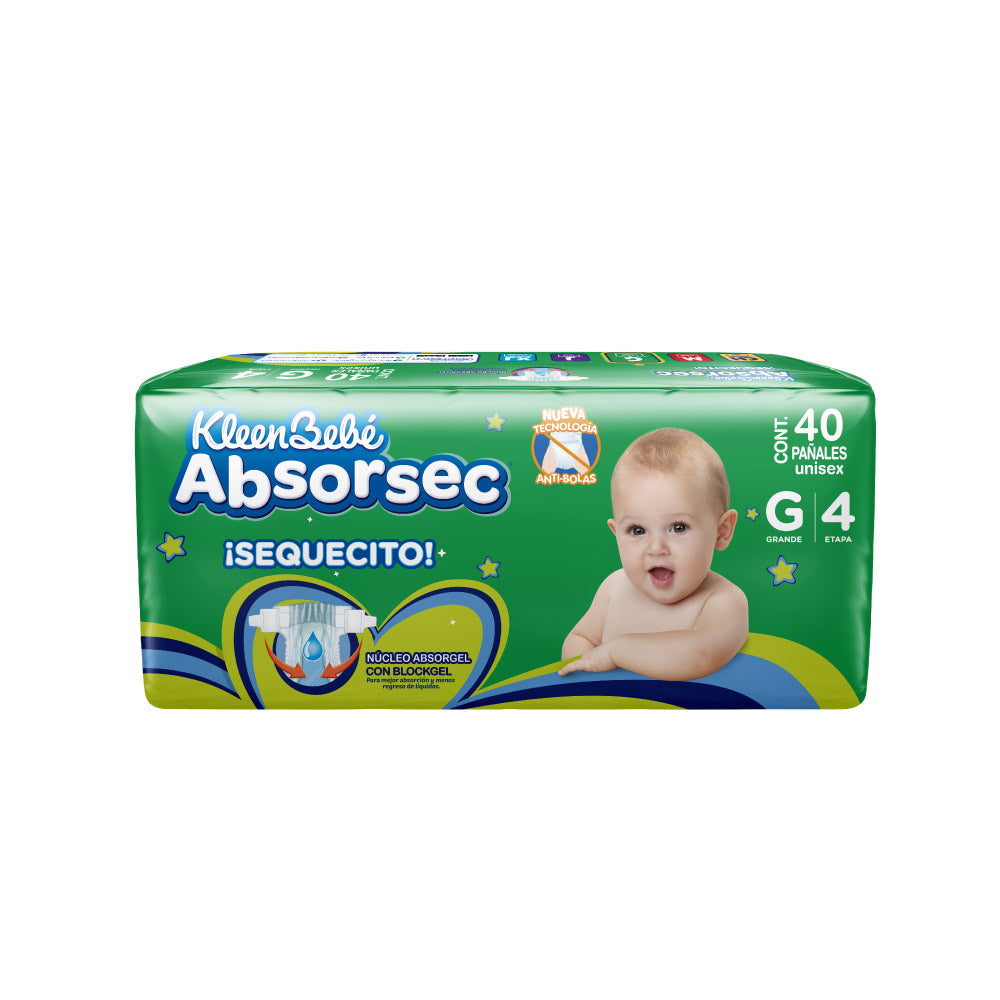 Kleenbebé Absorsec Pañal Grande Paquete de 40 Pz