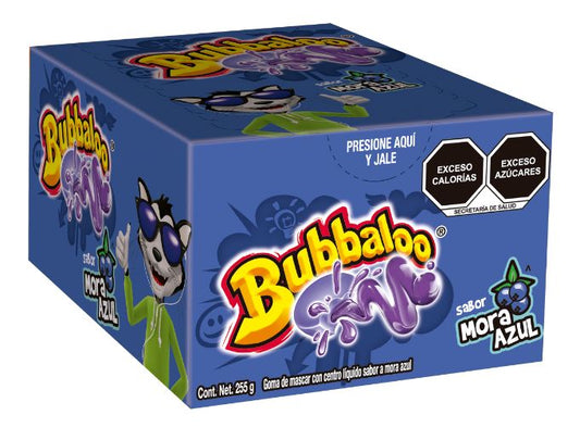 Chicle con Relleno Liquido Bubbaloo Sabor Mora Azul Con 50 piezas