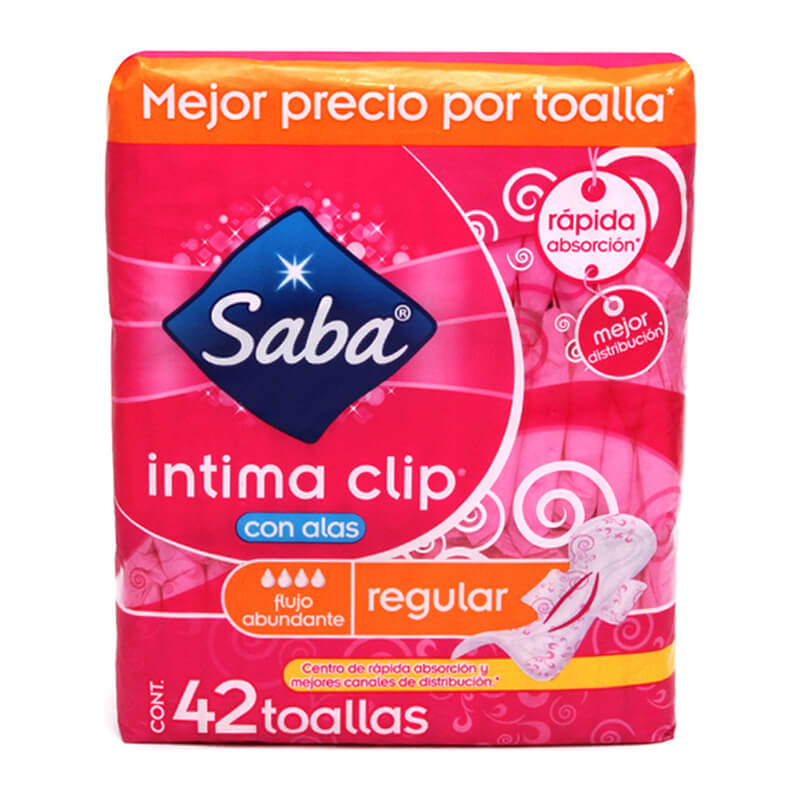 Toalla Femenina Saba Clip Regular con Alas Paquete con 42 Piezas