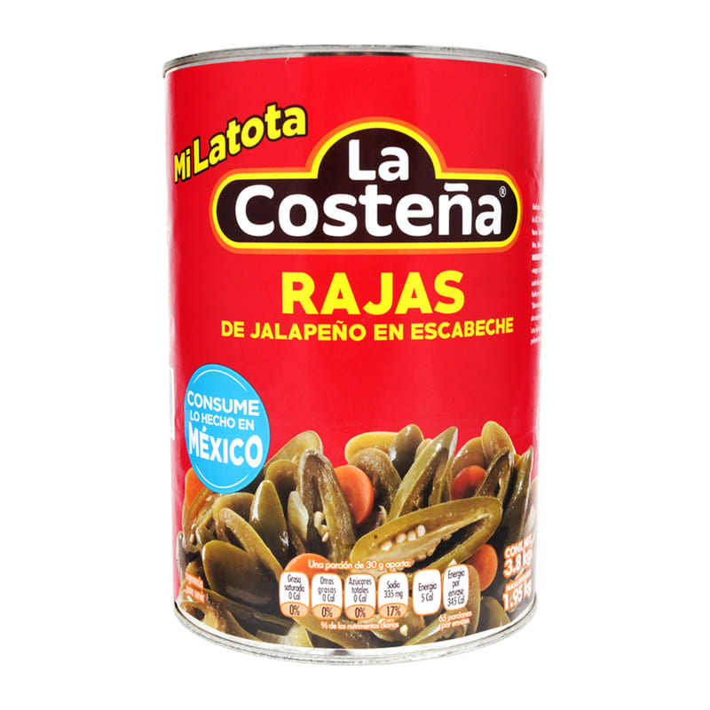 Chiles Jalapeños Rajas La Costeña 3.8 kg
