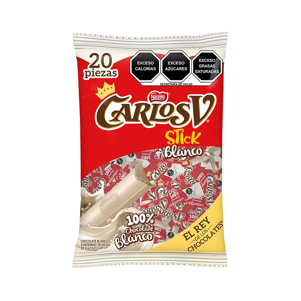 Chocolate Carlos V Blanco Stick Bolsa Con 20 piezas