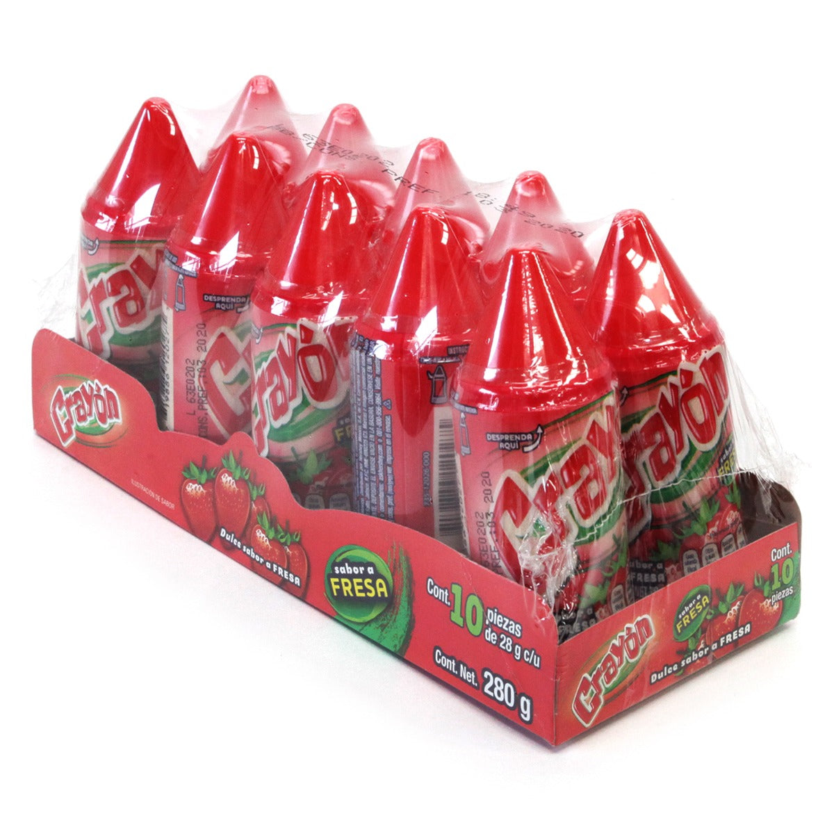 Dulce Acidito Crayon Fresa Paquete Con 10 Piezas De 28 Gramos