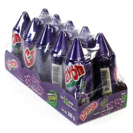 Dulce Acidito Crayon Uva Paquete Con 10 Piezas De 28 Gramos