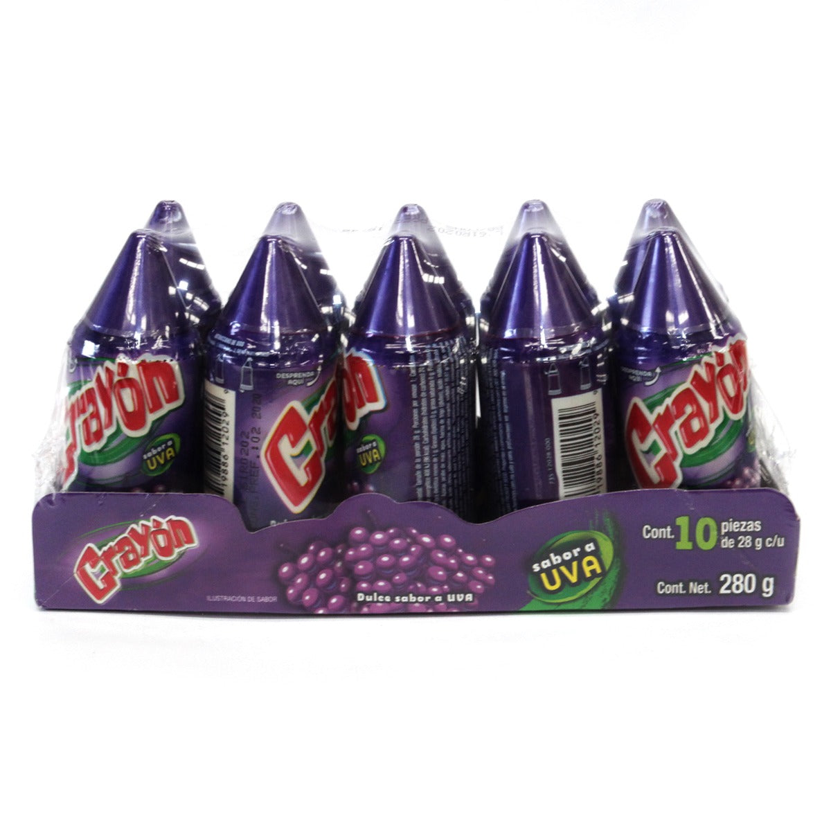 Dulce Acidito Crayon Uva Paquete Con 10 Piezas De 28 Gramos