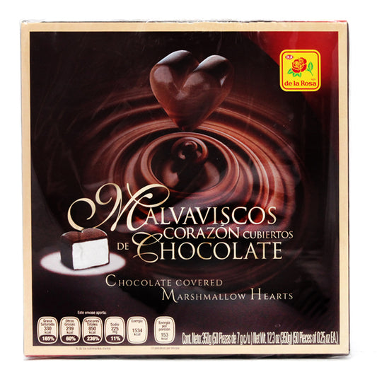 Malvavisco De Corazon Cubierto De Chocolate De La Rosa Paquete Con 50 Piezas De 7 Gramos