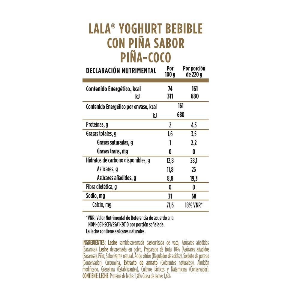 Lala Yogurt Bebible Piña Coco 220 Ml