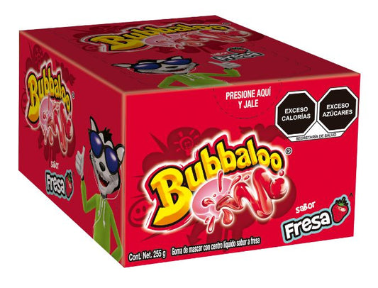 Chicle con Relleno Liquido Bubbaloo Sabor Fresa Con 50 piezas