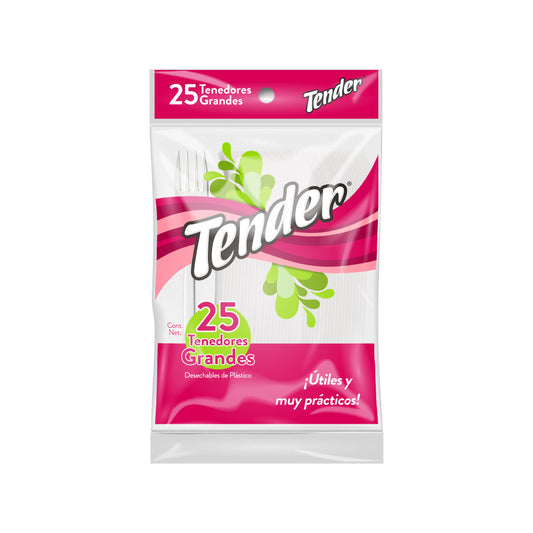 Tenedor Plástico Tender Grande Bolsa con 25 Piezas