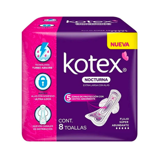 Kotex Toalla Nocturna Con Alas Con 8 Pz
