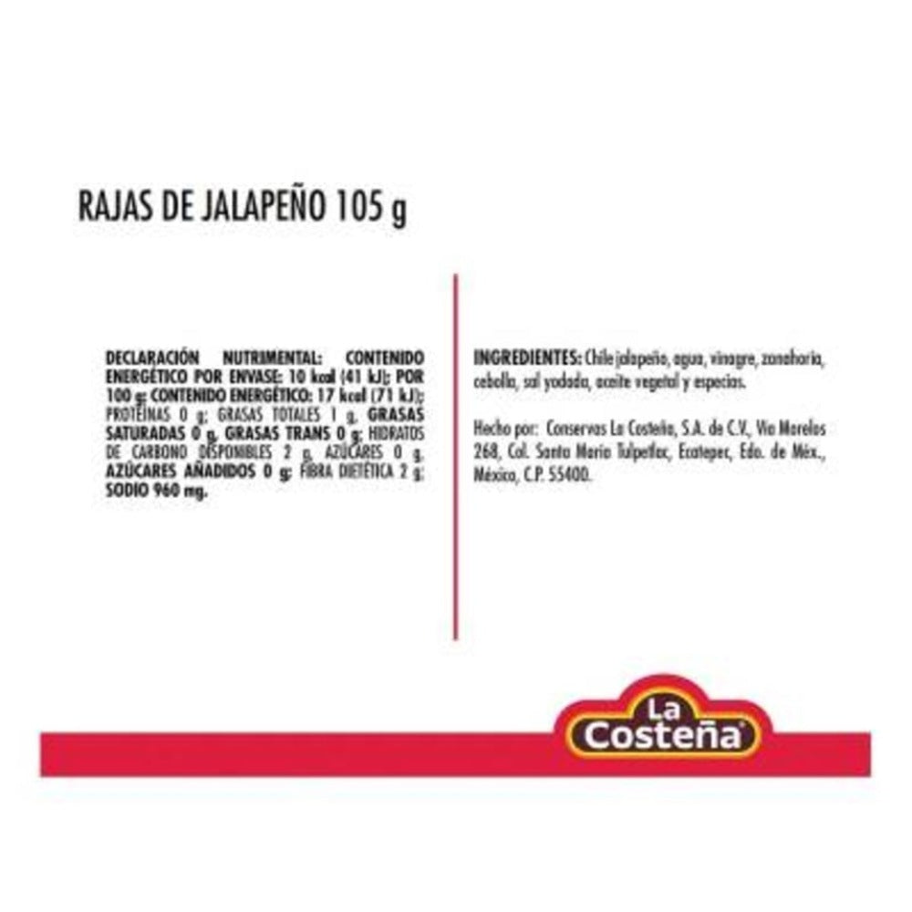 Chiles Jalapeños Rajas La Costeña 105 gr
