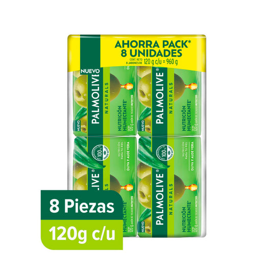 Jabón de Tocador Palmolive Naturals Aloe y Oliva Barra 120 g 8 pzas