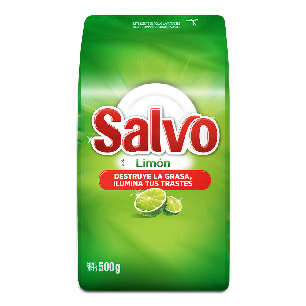 Lavatrastes Salvo en Polvo Limon Bolsa 500 Gramos