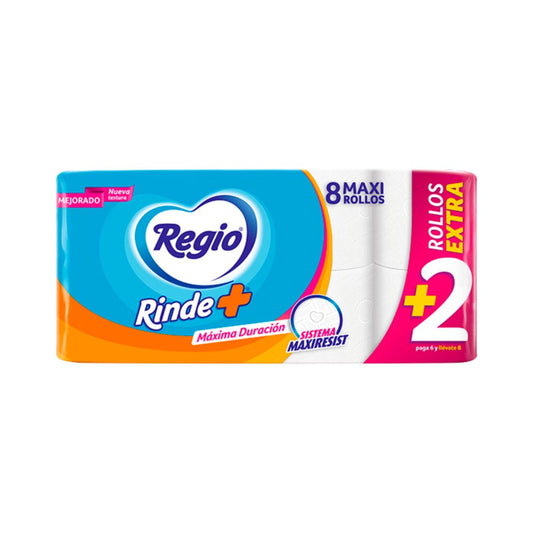Regio Hig Rinde+ 300 Hojas 6 + 2 Rollos Gratis