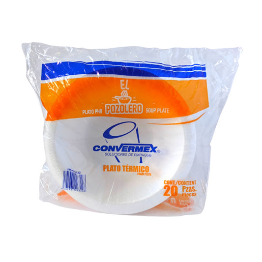 Convermex Plato Termico Ph8 Hondo Blanco 20 Pz