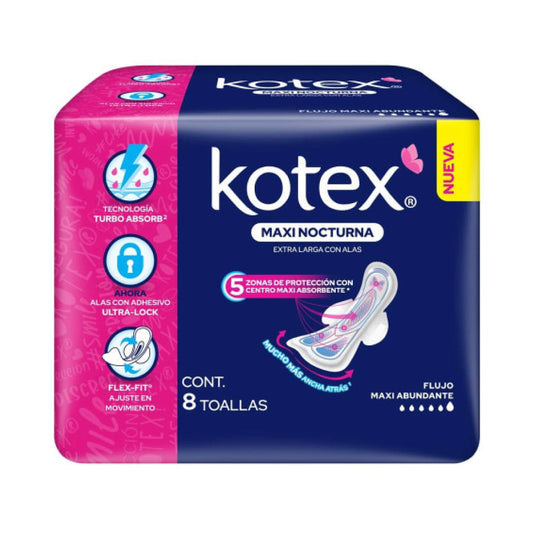 Kotex Maxi Nocturna Con Alas 8 Pz