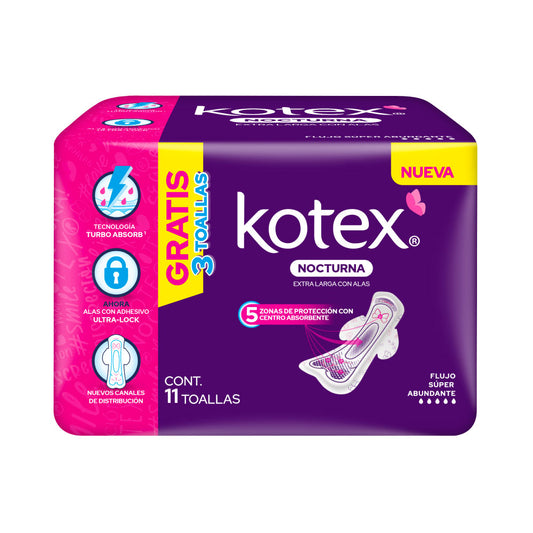 Kotex Rosa  Nocturna Con Alas 8+3 Pz