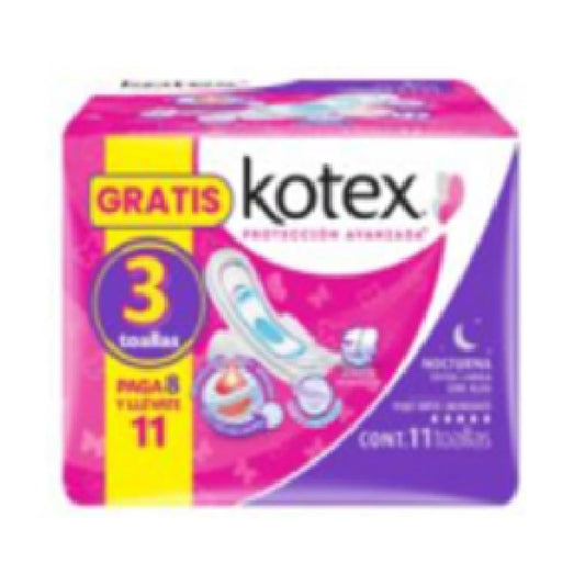 Kotex Rosa  Nocturna Con Alas 8+3 Pz