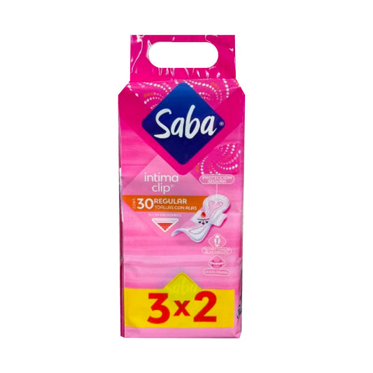 Saba Toalla Fem Intima Clip Regular Con Alas 30 Pz