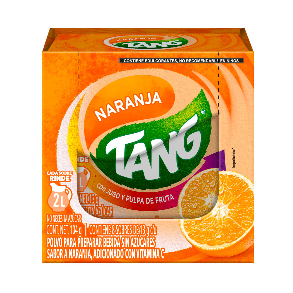 Polvo para preparar bebida Tang Sabor Naranja Reducido Azucar 8 sobres
