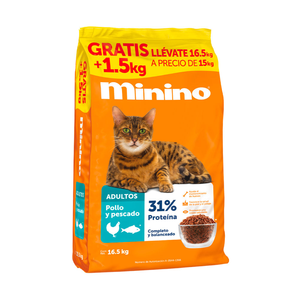 Minino Alimento para Gato bulto 15kg mas 10% gratis