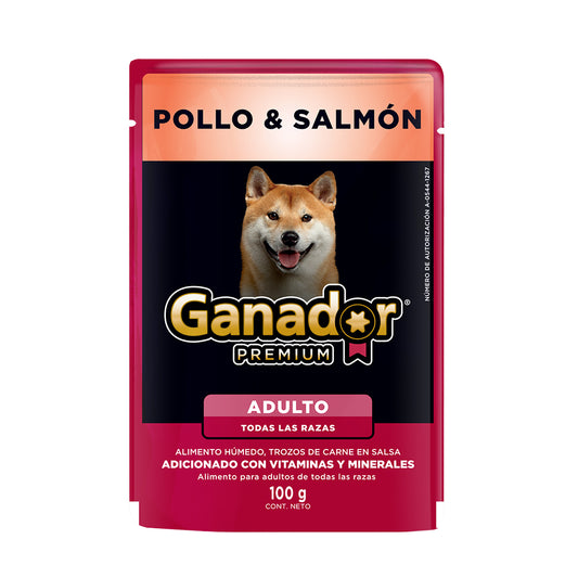 Ganador Premium  Pollo y Salmon sobre de 100 gr