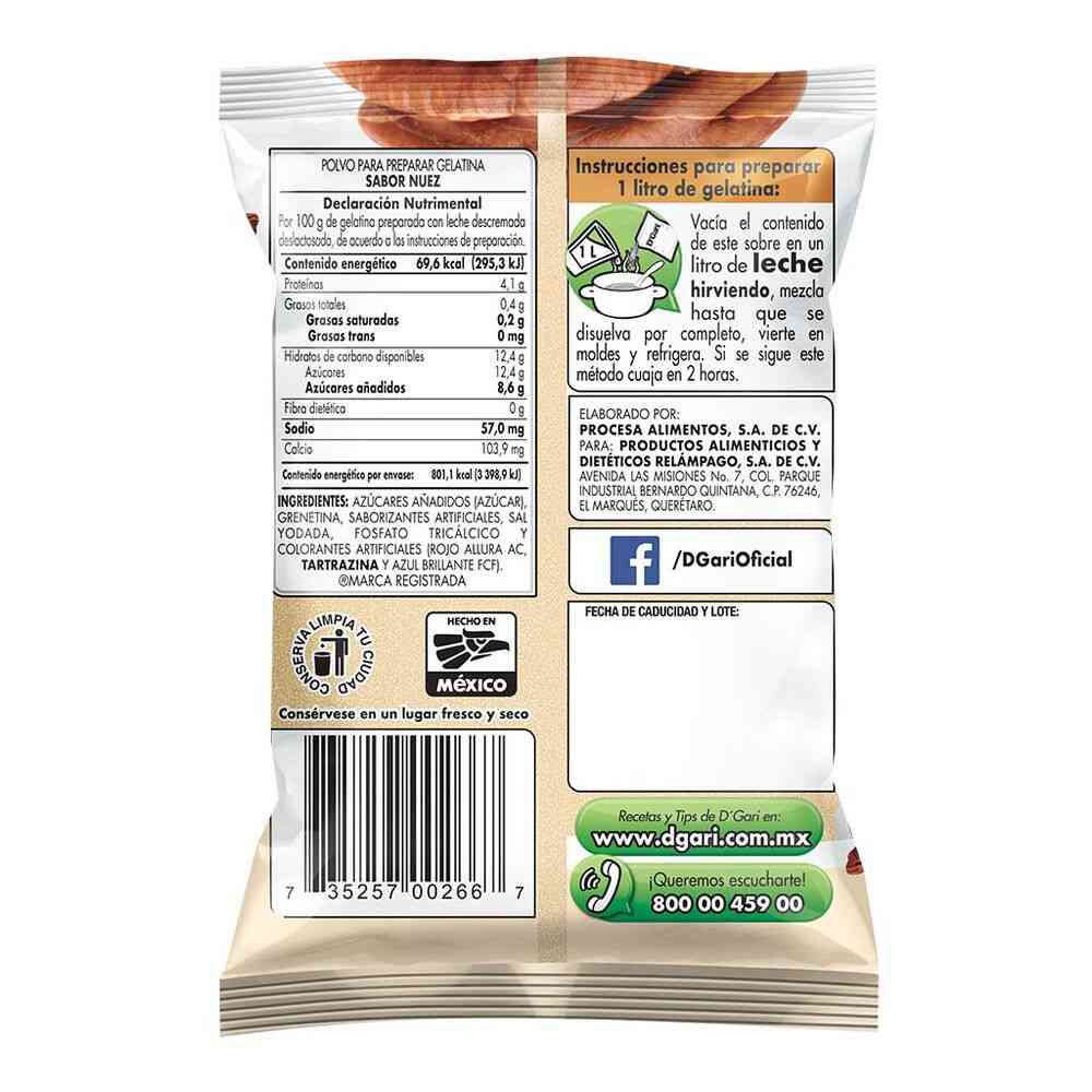 D'Gari Gelatina Sabor Leche Nuez 120 Gr