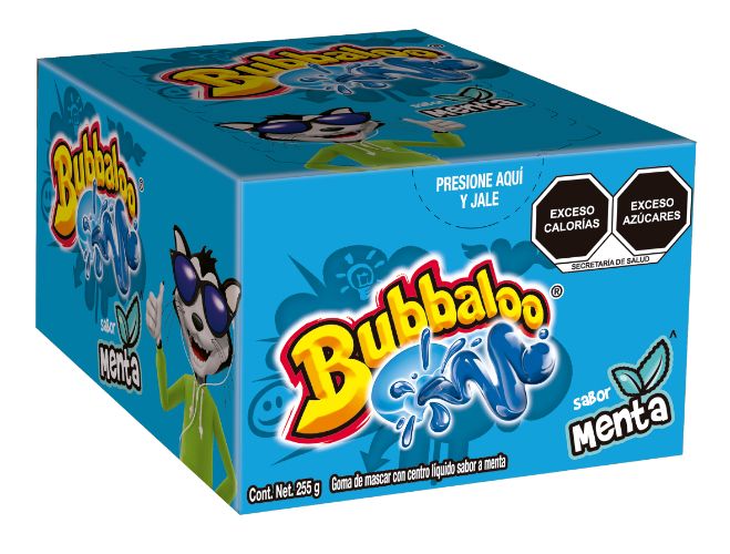 Chicle con Relleno Liquido Bubbaloo Sabor Menta Con 50 piezas