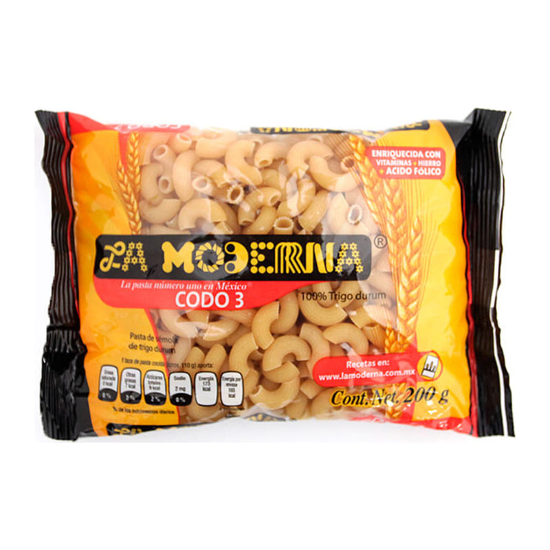 Pasta para Sopa La Moderna Codo #3 200 Gramos