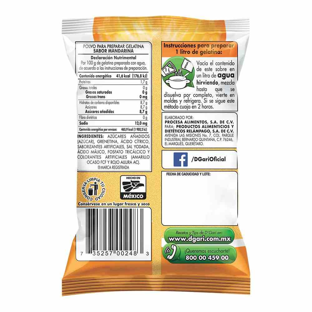 Gelatina D'Gari Sabor Mandarina 120 Gramos