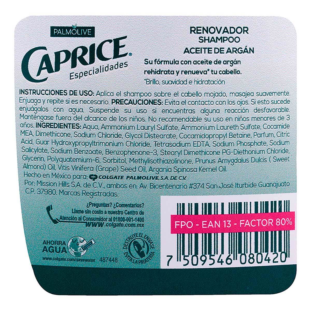 Shampoo Caprice Especialidades Renovador Aceite de Argán de 750 ml