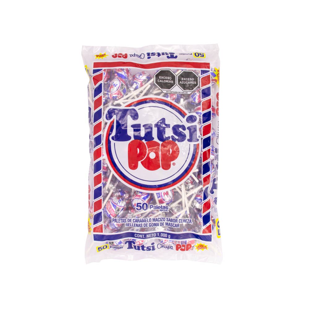 Paleta Rellena Tutsi Cereza Bolsa Con 50 Piezas