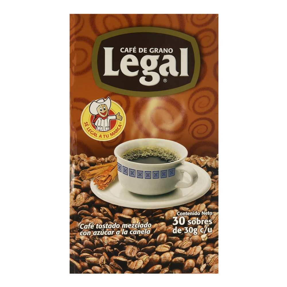 Cafe Legal Molido con Canela Paquete con 30 sobres de 28 Gramos